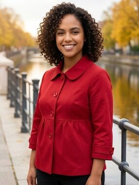 Studio 1940 Red Peplum 3/4 Sleeve Jacket Button Blazer Plus Size 16W Women’s